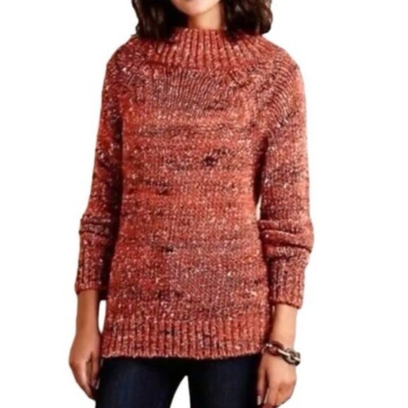 Anthropologie Moth Sweater Orange M Medium Thick Collar Pullover Mutli Flecks - Picture 1 of 11